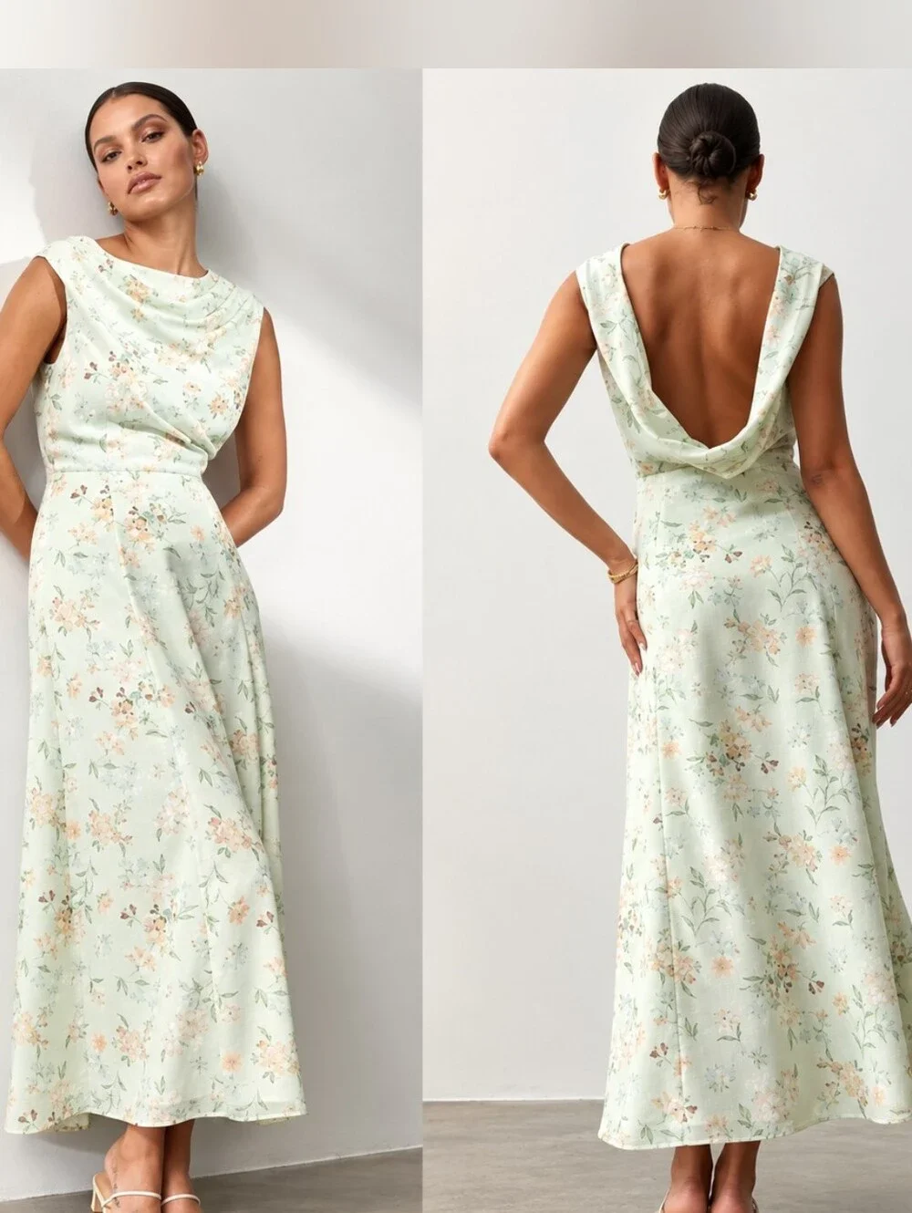 Abercombrie & Fixh NWT Sleeveless Floral Cowl Back Maxi Dress - Mint Size M